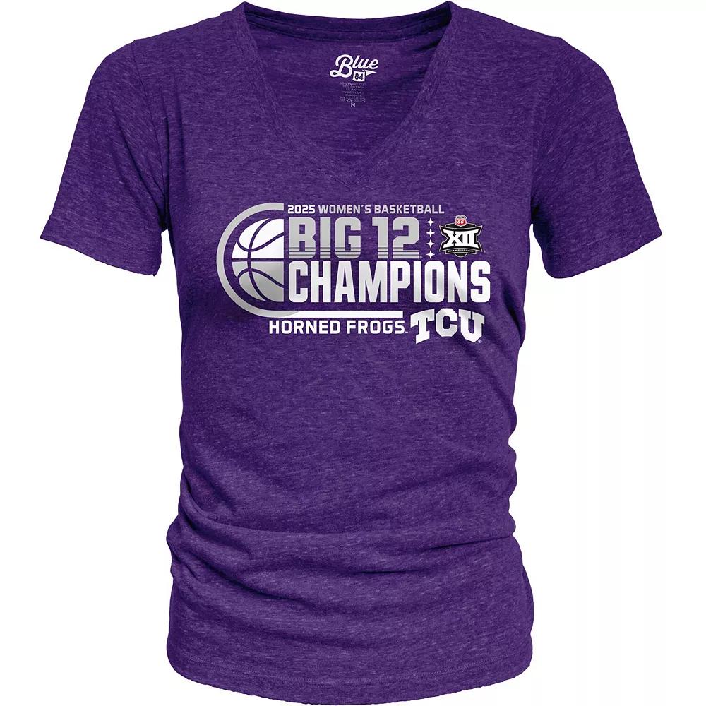 Women's Blue 84 Purple TCU Horned Frogs 2025 Big 12 Women's Basketball Conference Tournament Champions Locker Room Tri-Blend V-Neck T-Shirt, Size: 2XL Product Image