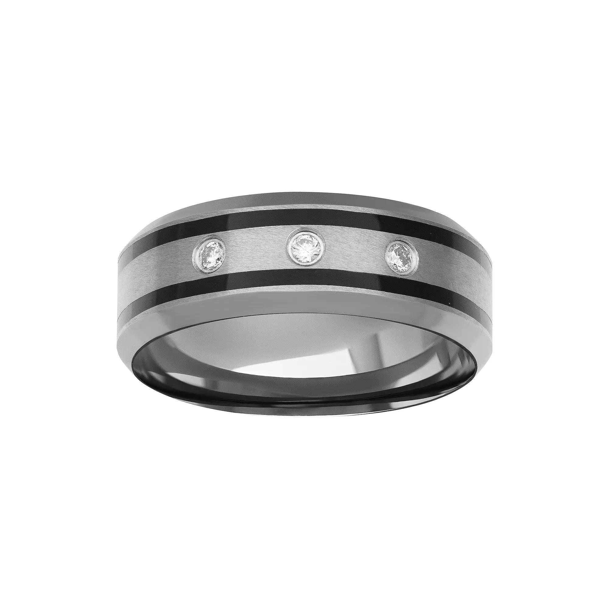 AXL 1/10 Carat T.W. Diamond Gray Tungsten Carbide & Black Stripe 8 mm Mens Comfort Fit Band Product Image