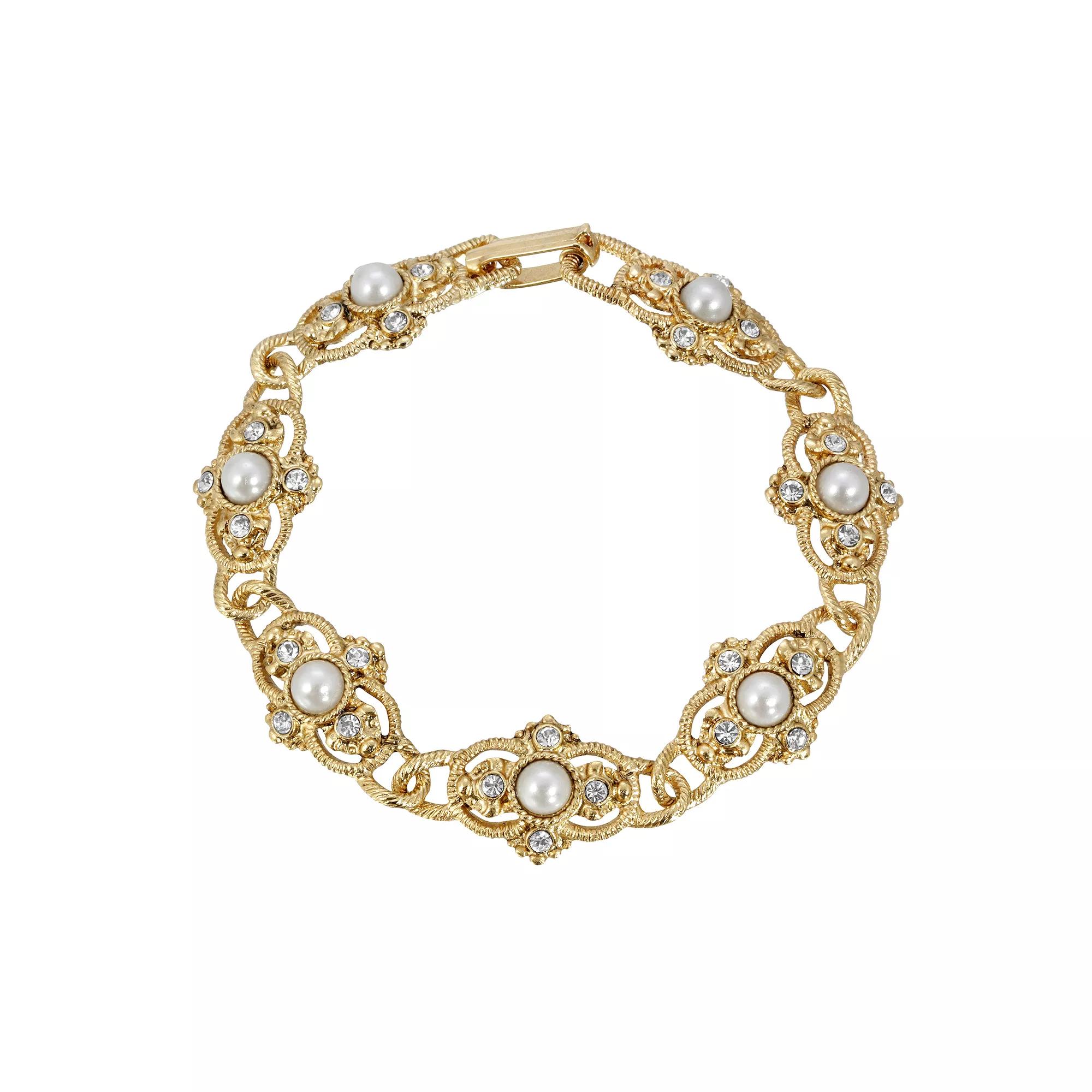 1928 Gold Tone Simulated Pearl Linear Drop Earrings, Womens, White Product Image