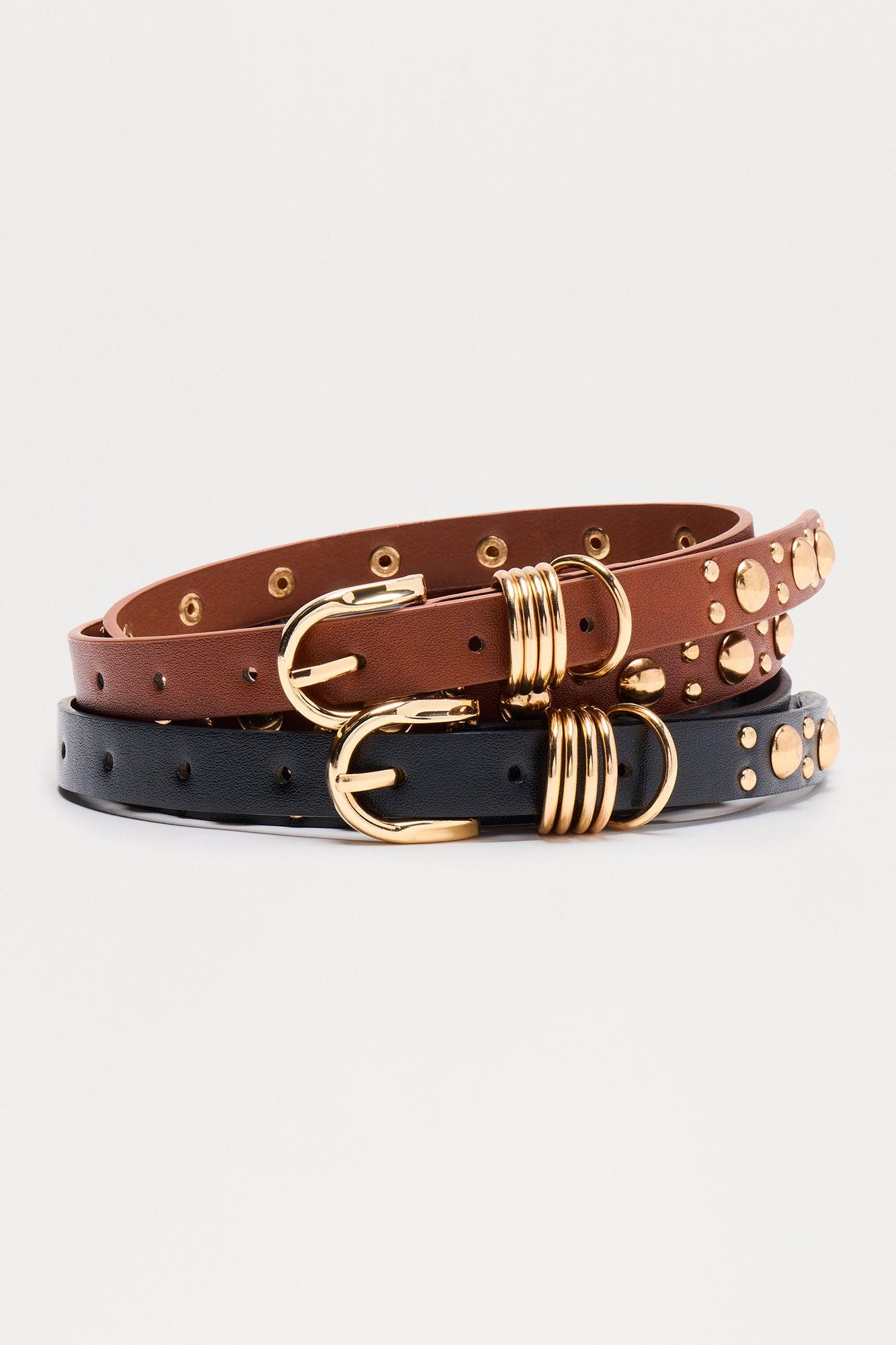 More Than Ordinary 2 Piece Belt Set - Black/Brown Female Product Image