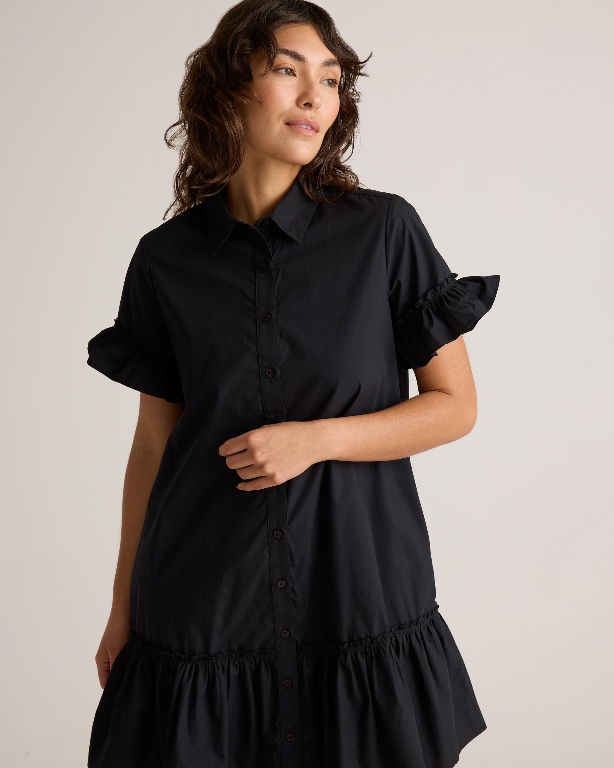 Quince | Women's Poplin Short Sleeve Ruffle Shirt Dress Organic Cotton Product Image