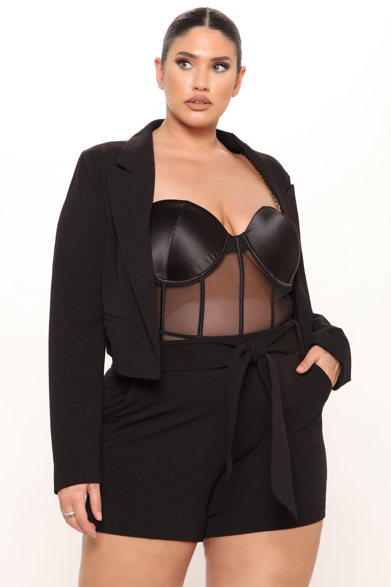 Talia Cropped Blazer - Black/Black Product Image