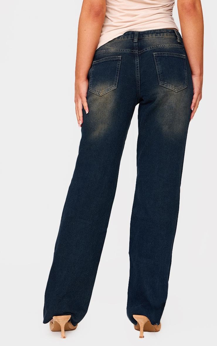 Petite Mid Blue Wash Bleach Low Waist Straight Jeans Product Image