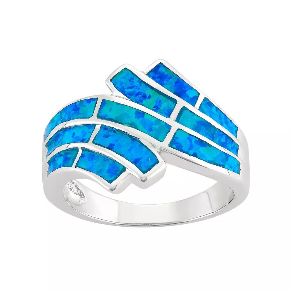 Nautica Rocks Lab-Created Blue Opal Sterling Silver Wave Bypass Ring, Women's,  Product Image