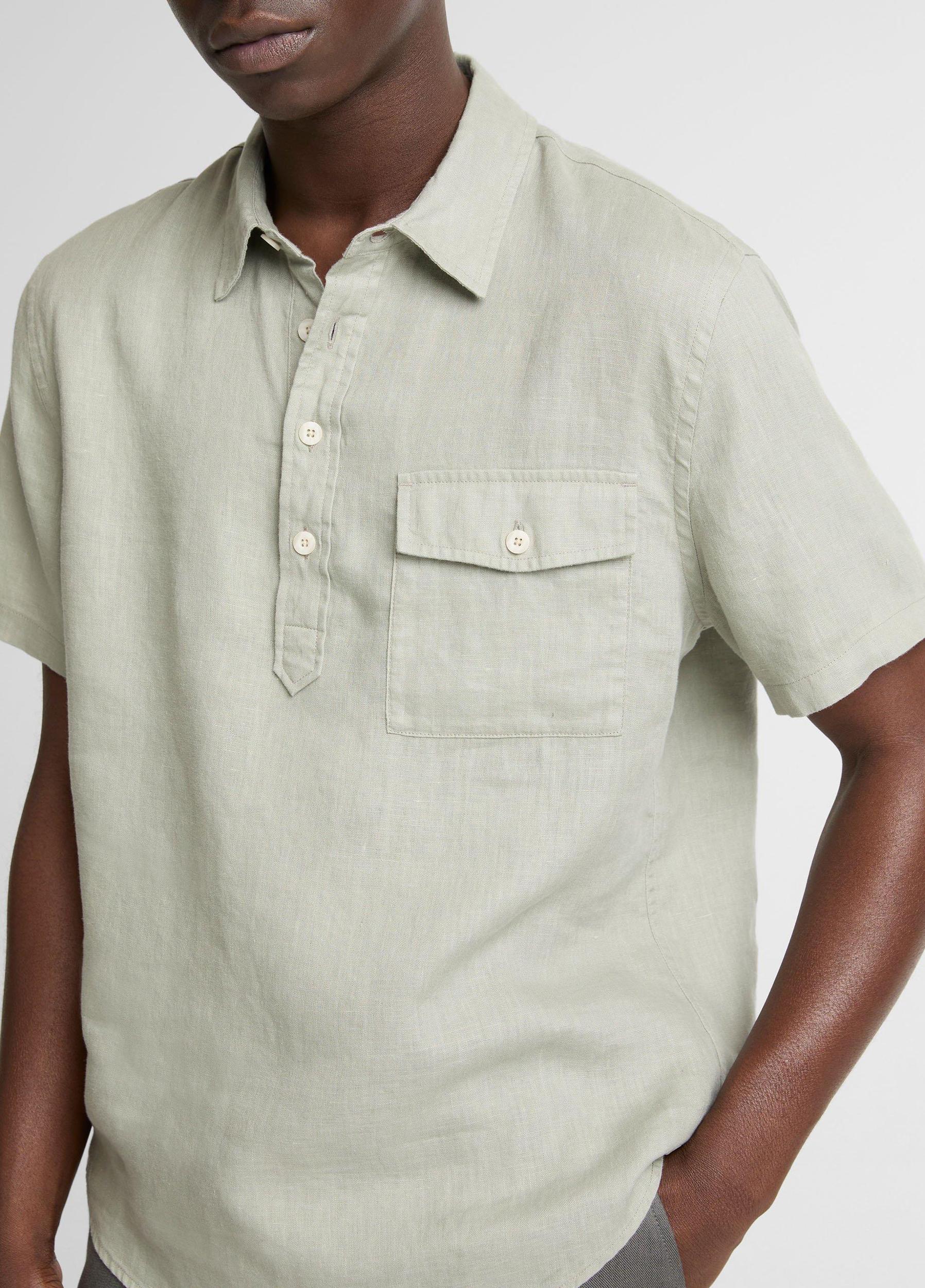 Linen Short-Sleeve Half-Placket Shirt Product Image