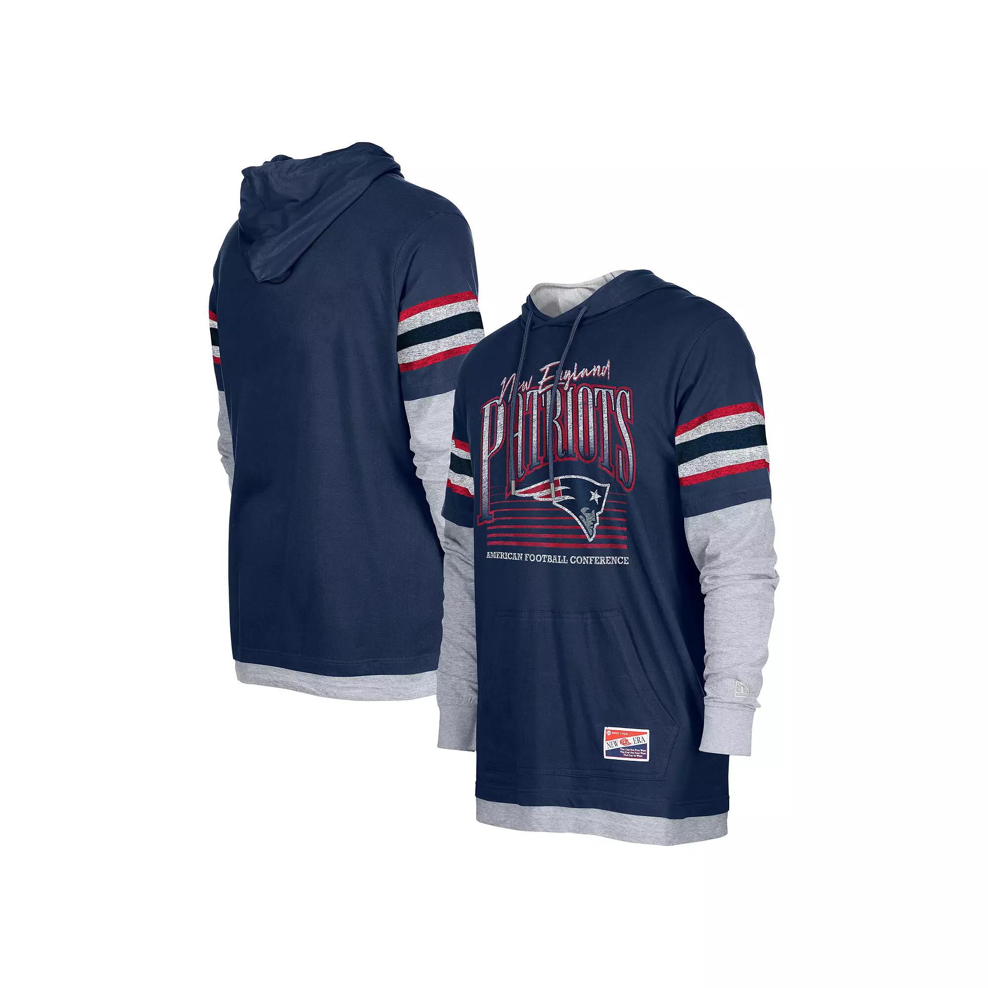 Men's New Era Navy New England Patriots Twofer Long Sleeve Hooded T-Shirt,  Product Image