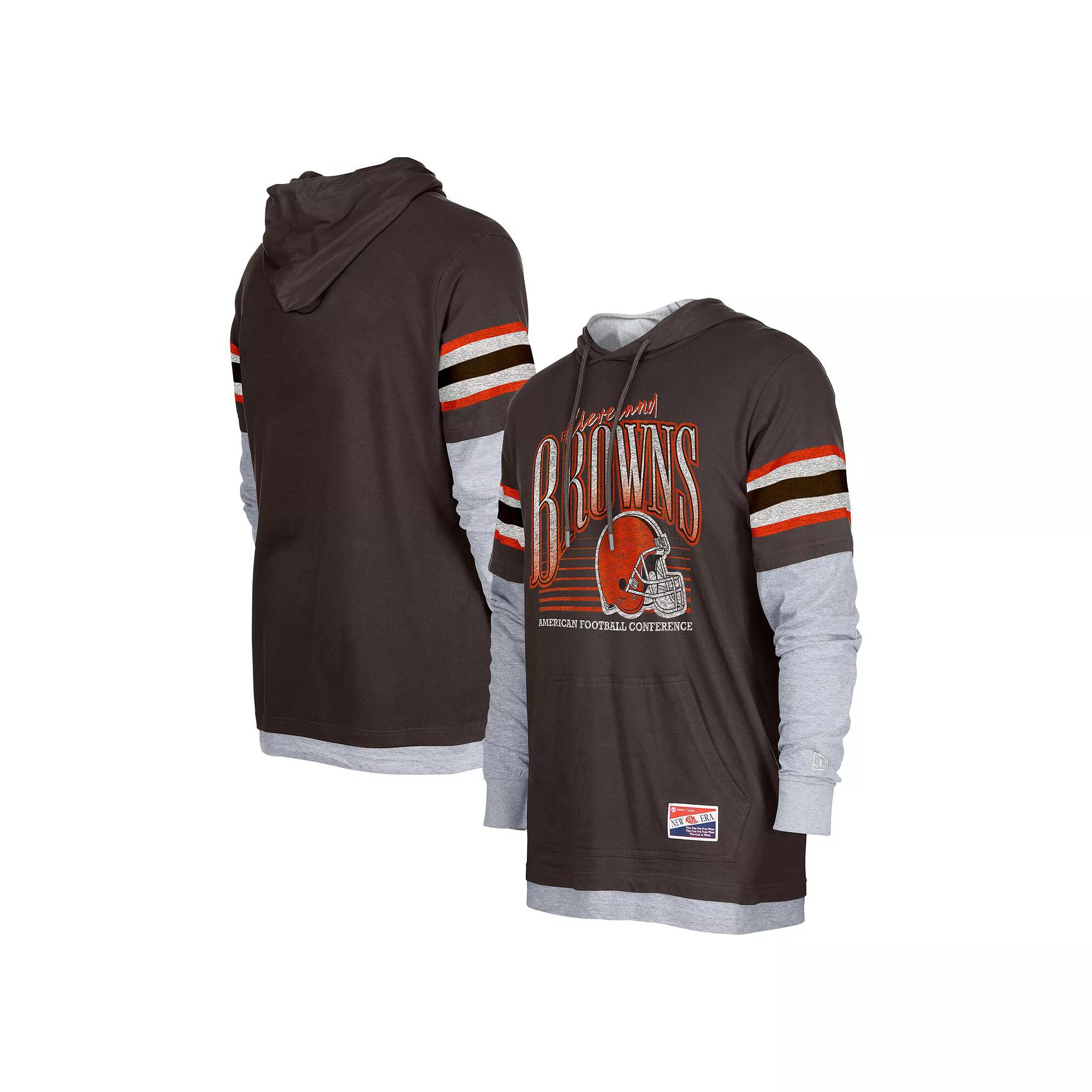 Men's New Era Brown Cleveland Browns Twofer Long Sleeve Hooded T-Shirt,  Product Image