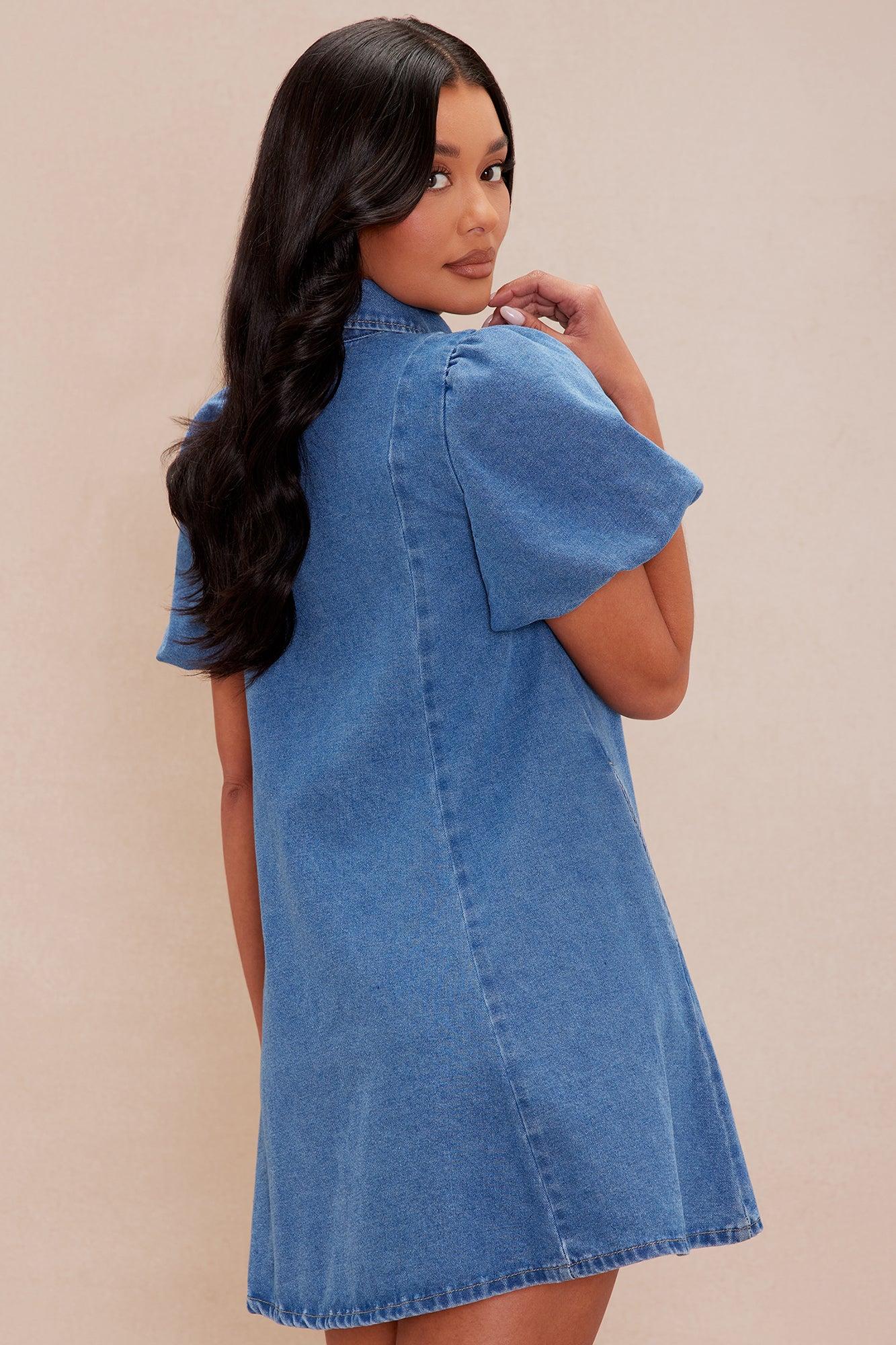 Maribella Denim Mini Dress - Medium Wash Product Image