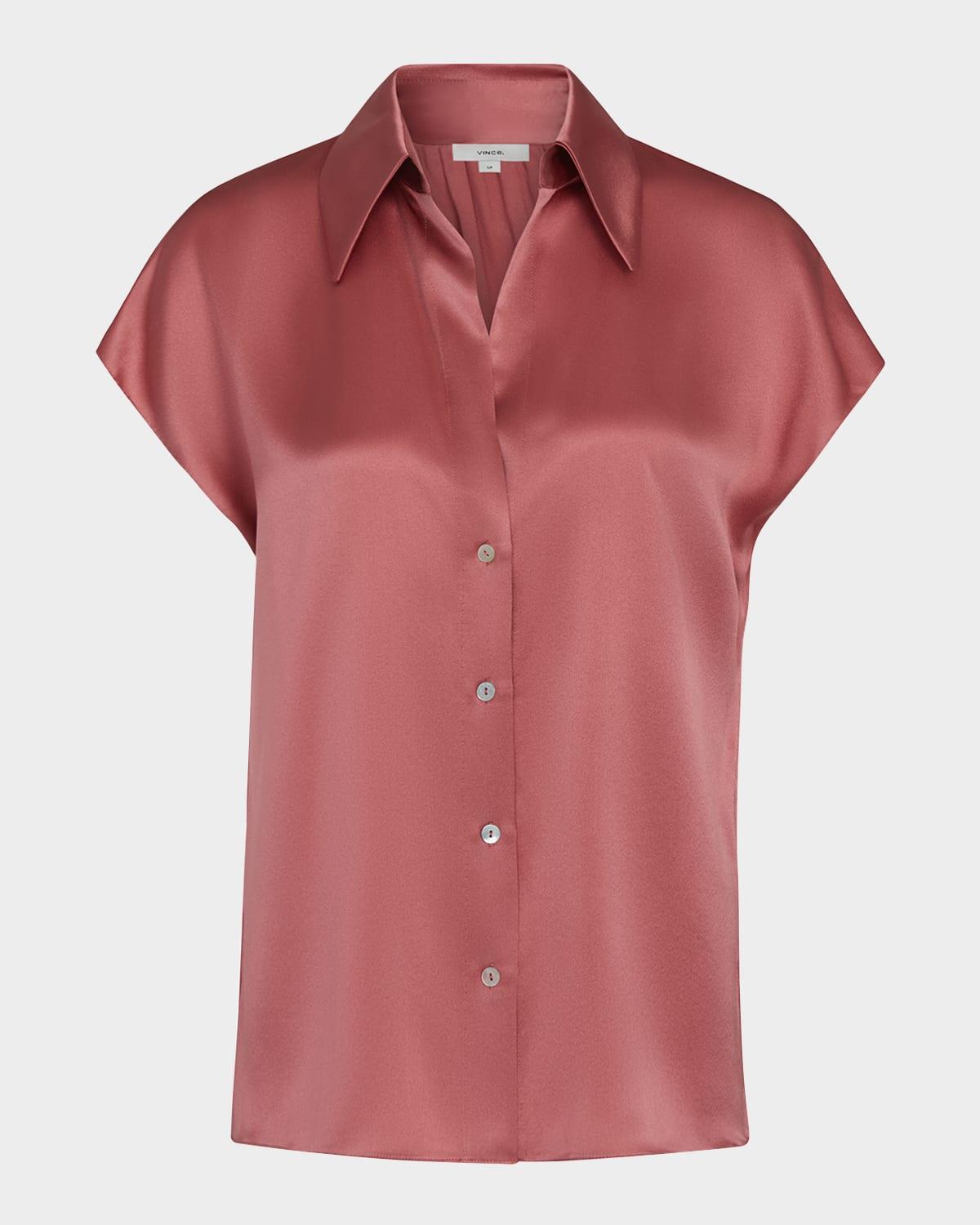 Womens Cap-Sleeve Silk Blouse Product Image