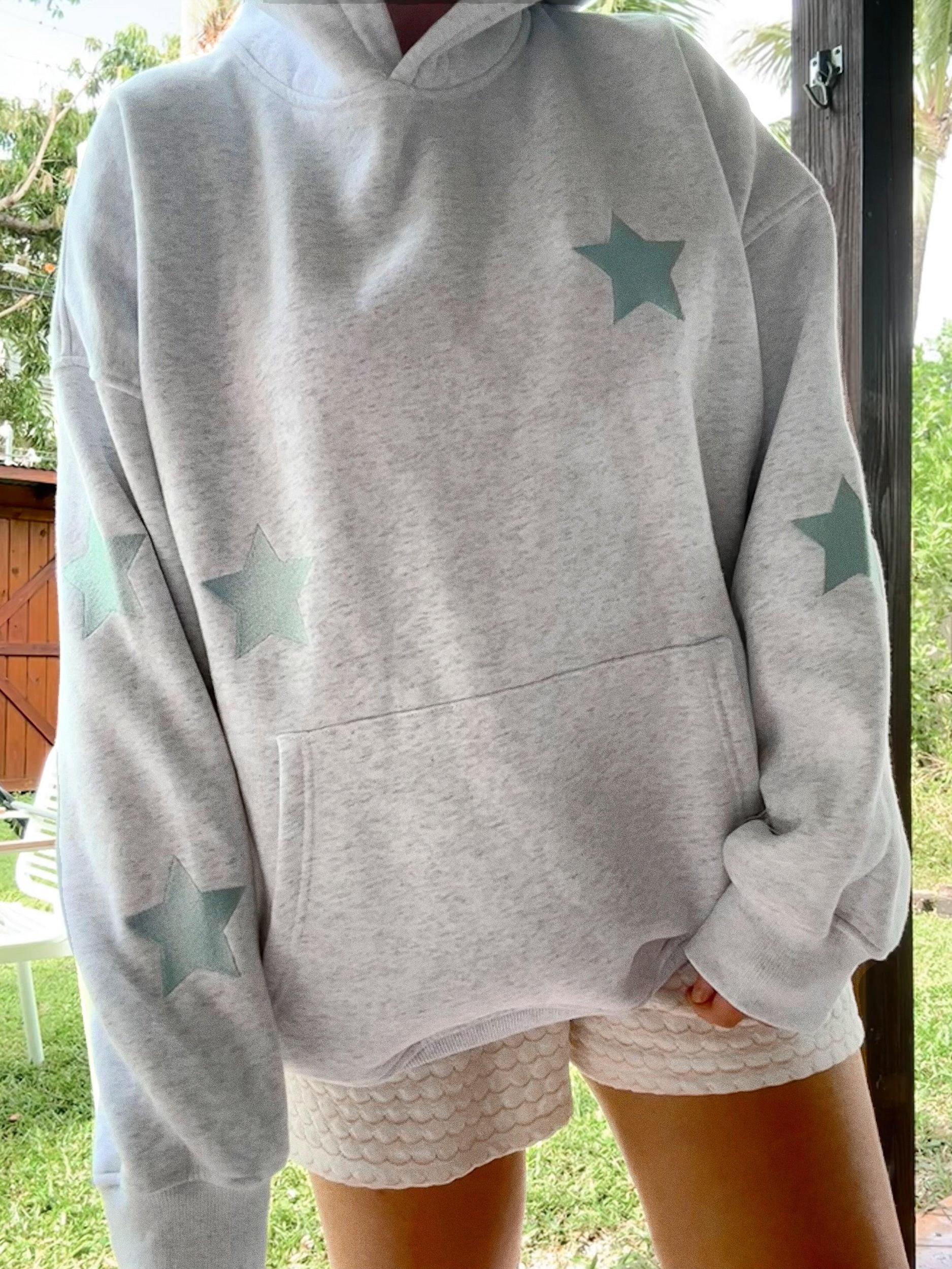 Pearl Grey Embroider Star Hoodie Product Image