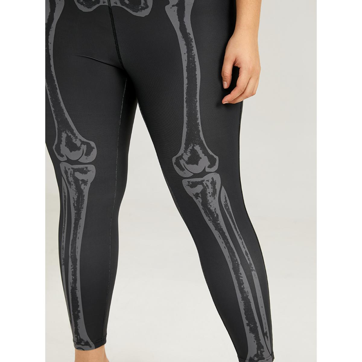 Plus Size Halloween Skull Print High Rise Skinny Leggings Women Black Elegant High stretch Skinny High Rise Festival-Halloween Leggings BloomChic 28/5X Product Image