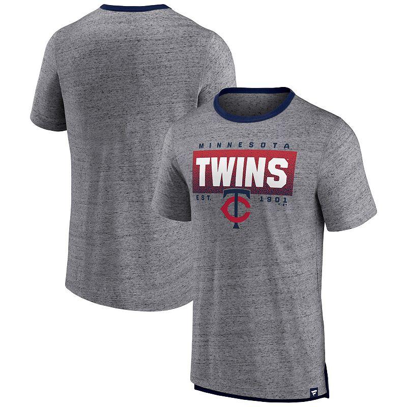 Men's Fanatics Branded Heathered Gray Minnesota Twins Iconic Team Element Speckled Ringer T-Shirt,  Product Image