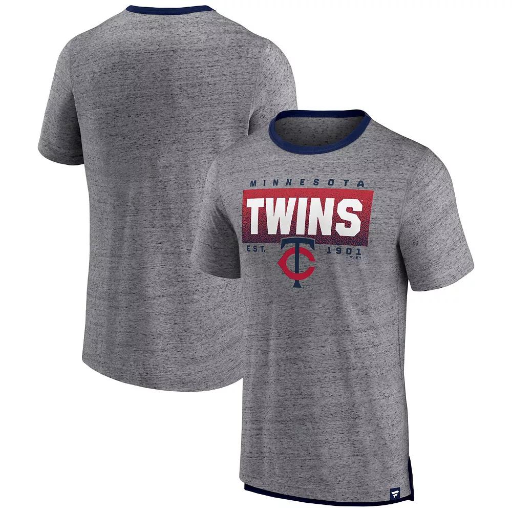 Men's Fanatics Branded Heathered Gray Minnesota Twins Iconic Team Element Speckled Ringer T-Shirt,  Product Image