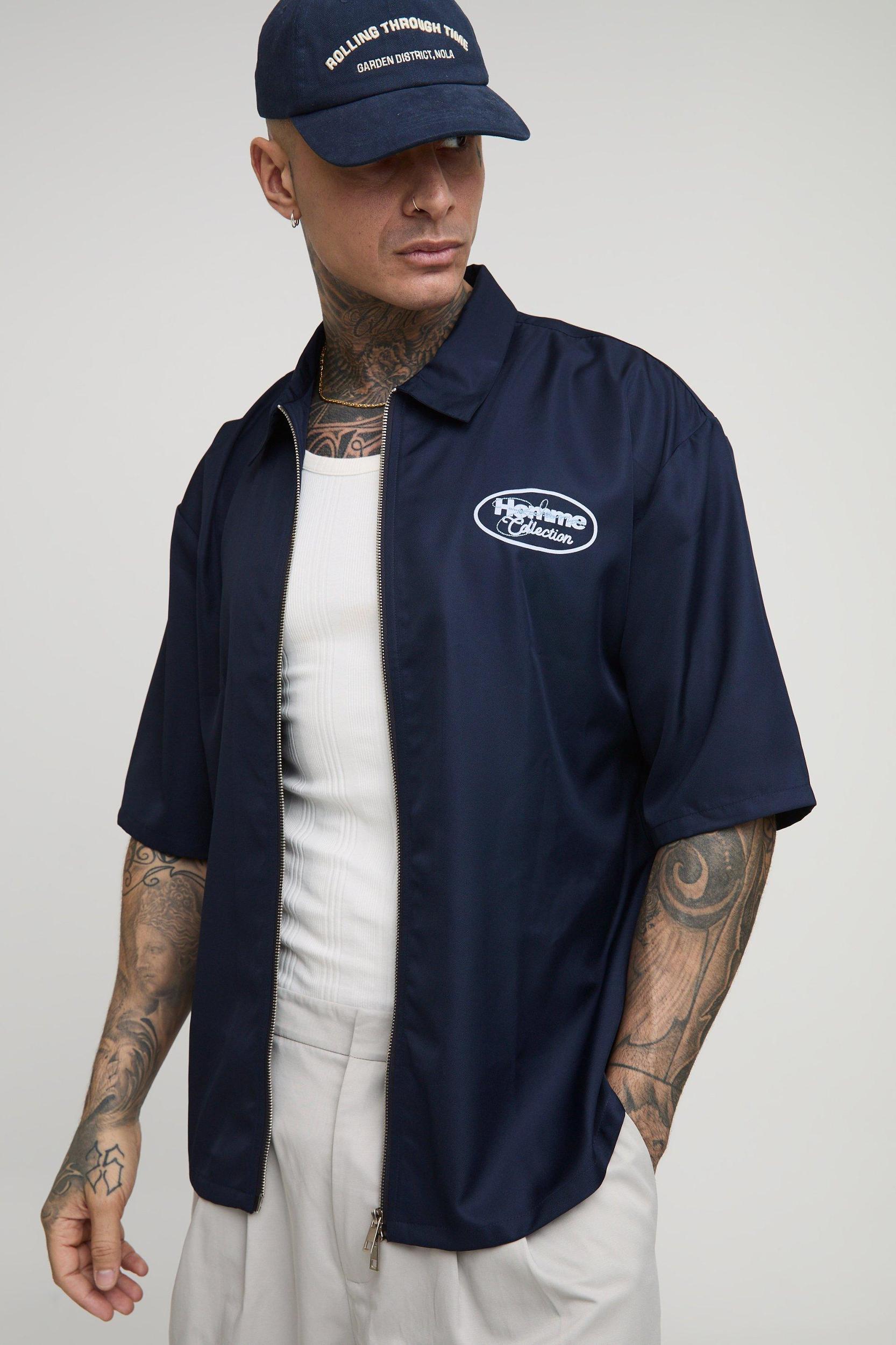 Tall Oversized Zip Through Soft Twill Homme Overshirt | boohooMAN USA Product Image