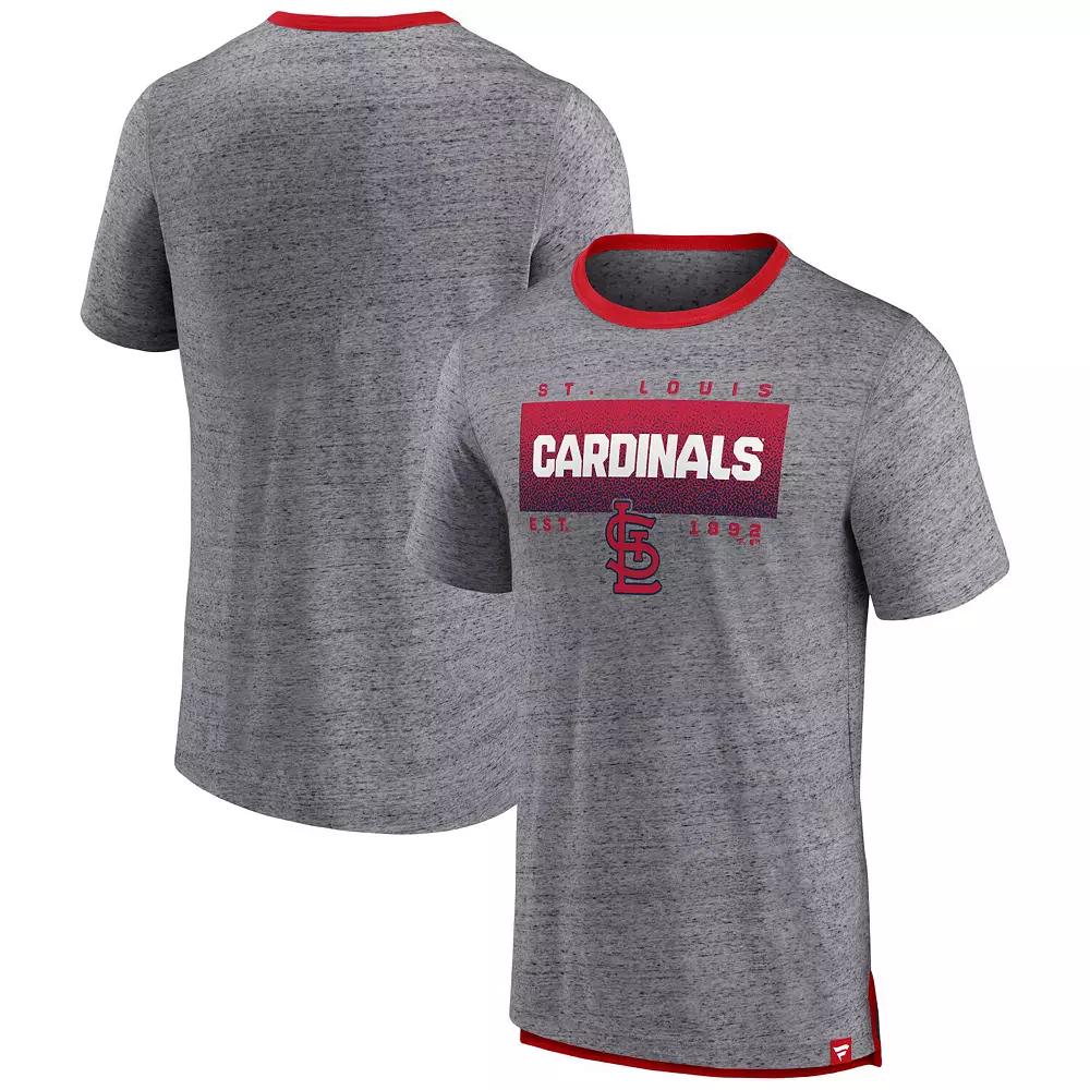 Men's Fanatics Branded Heathered Gray St. Louis Cardinals Iconic Team Element Speckled Ringer T-Shirt,  Product Image