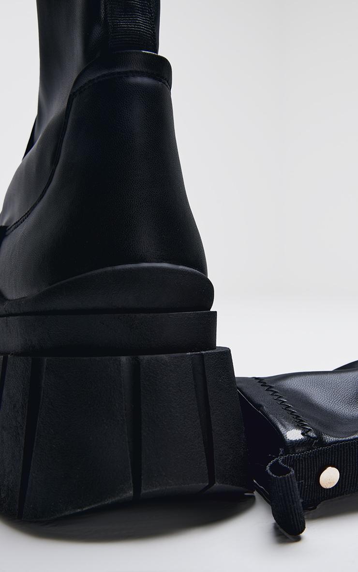 Black Matte Round Toe Chunky Sole Chelsea Boots Product Image