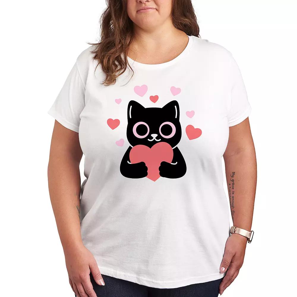 Plus Cat With Hearts Graphic Tee, Women's,  Product Image