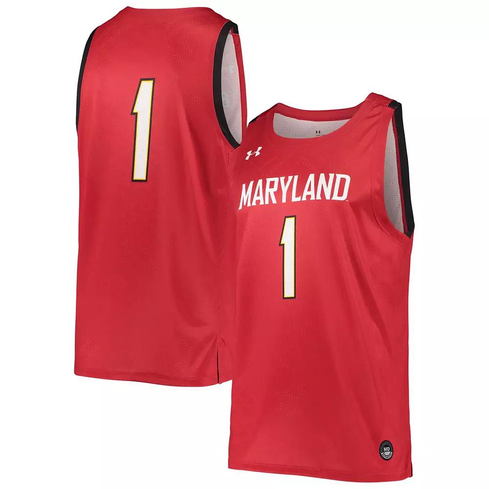 Men's Under Armour #1 Red Maryland Terrapins College Replica Basketball Jersey, Size: XL Product Image