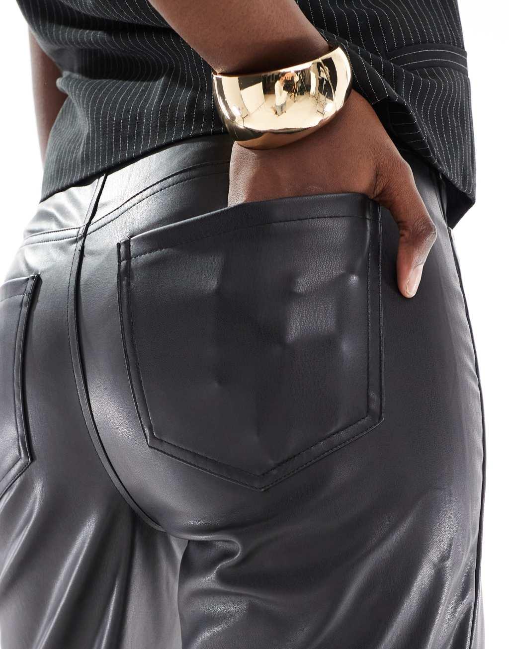 ONLY Tall high waist faux leather straight pants in black  Product Image