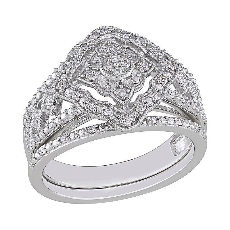 Stella Grace Sterling Silver 1/4 ct. T.W. Diamond Engagement Ring Set, Women's, Size: 8 Product Image