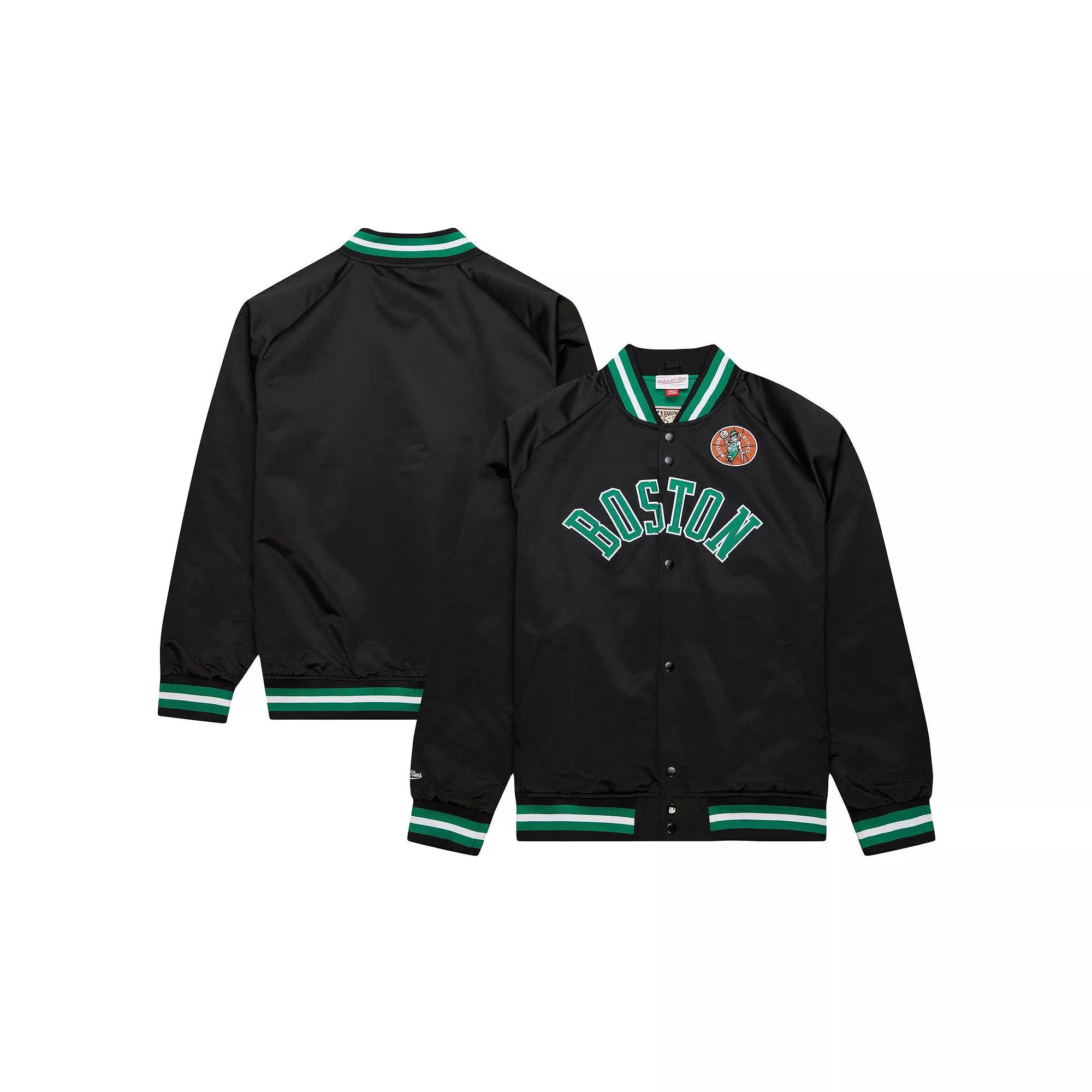 Men's Mitchell & Ness Black Boston Celtics Big & Tall Hardwood Classics Wordmark Satin Raglan Full-Zip Jacket, Size: 2XB Product Image