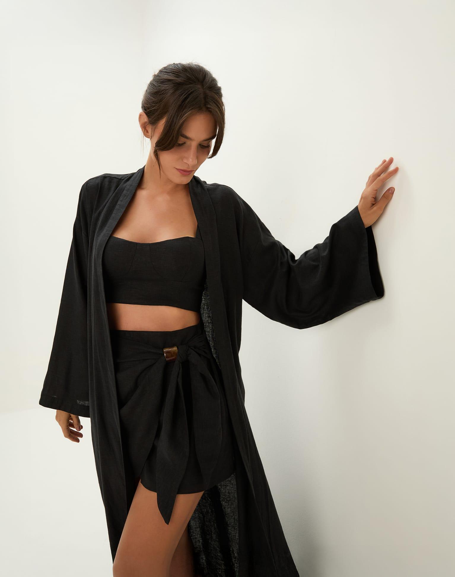 Luna Long Kimono - Black Product Image