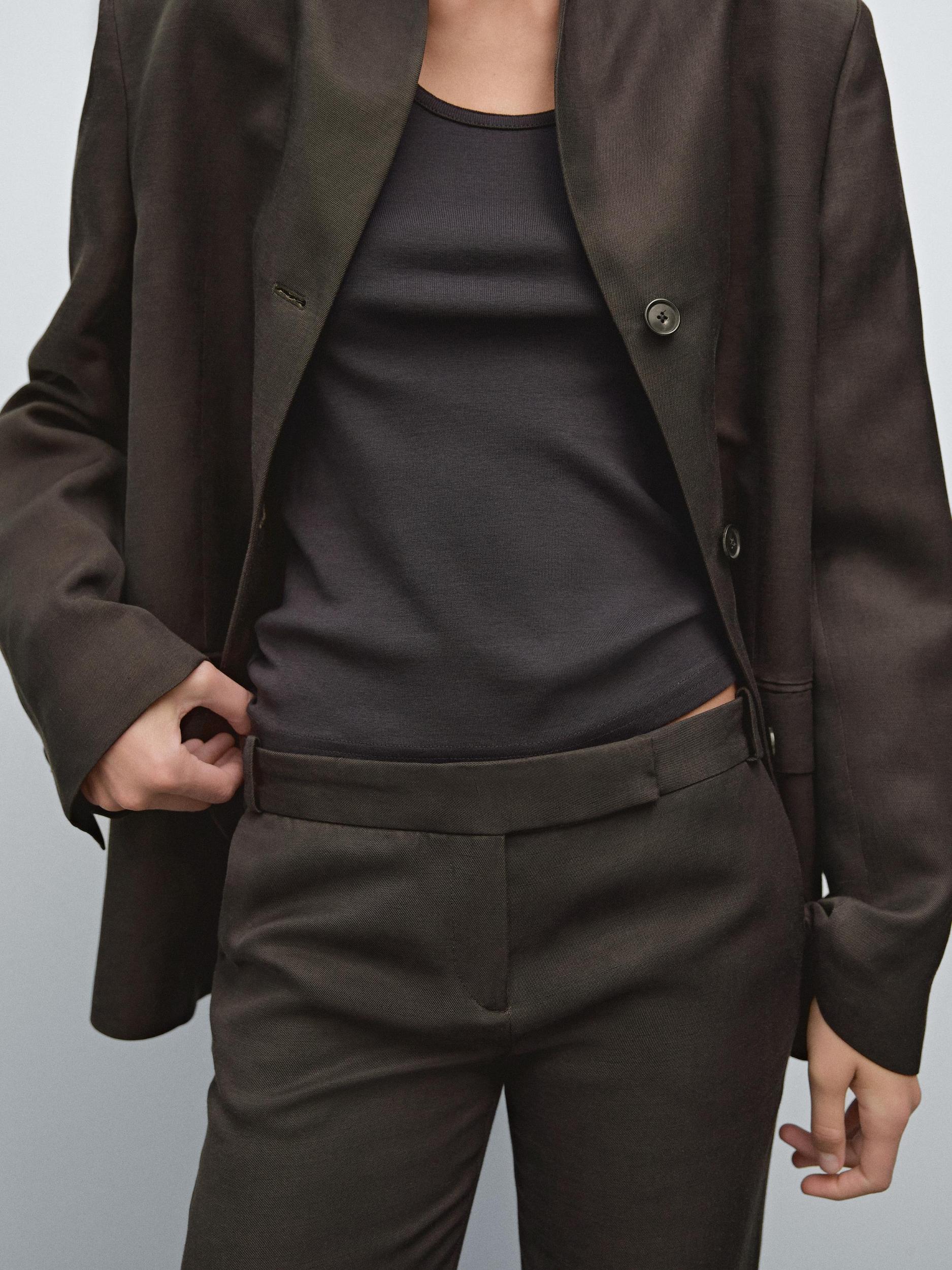 Linen blend high neck blazer Product Image