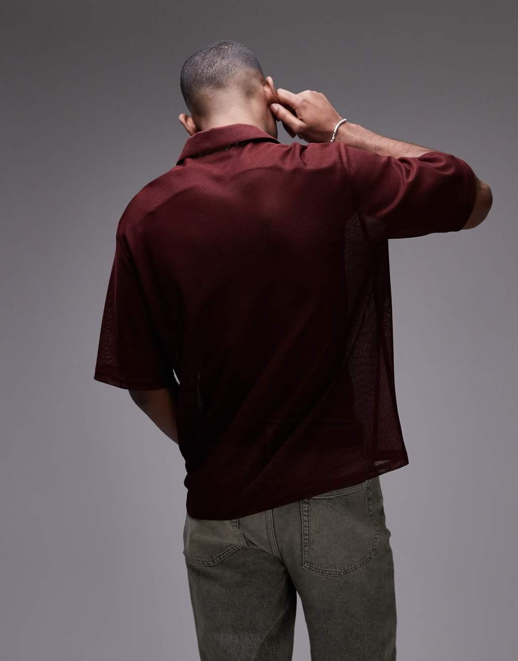 Topman floral embroidery shirt in burgundy Product Image