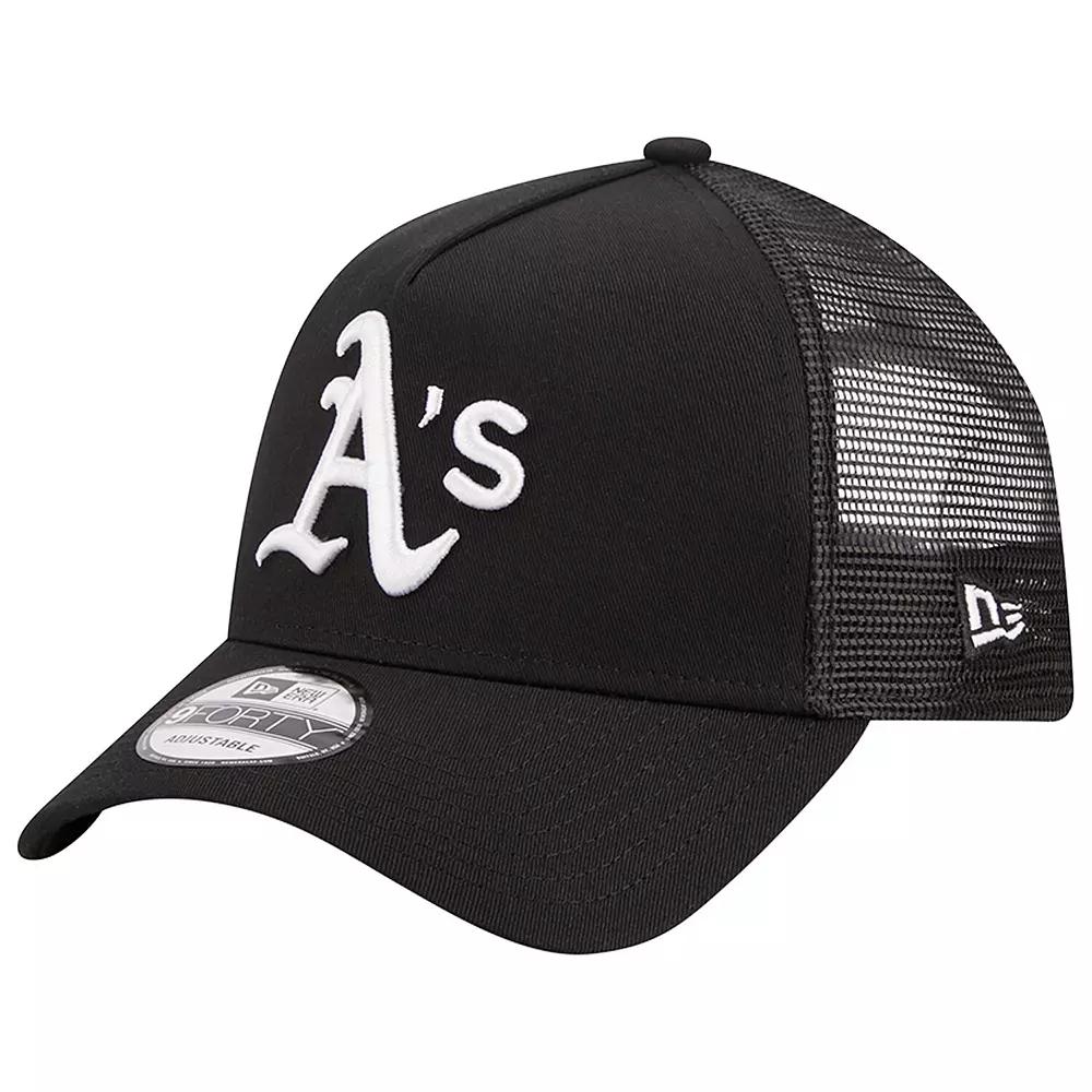 Men's New Era Black Oakland Athletics A-Frame 9FORTY Trucker Adjustable Hat Product Image