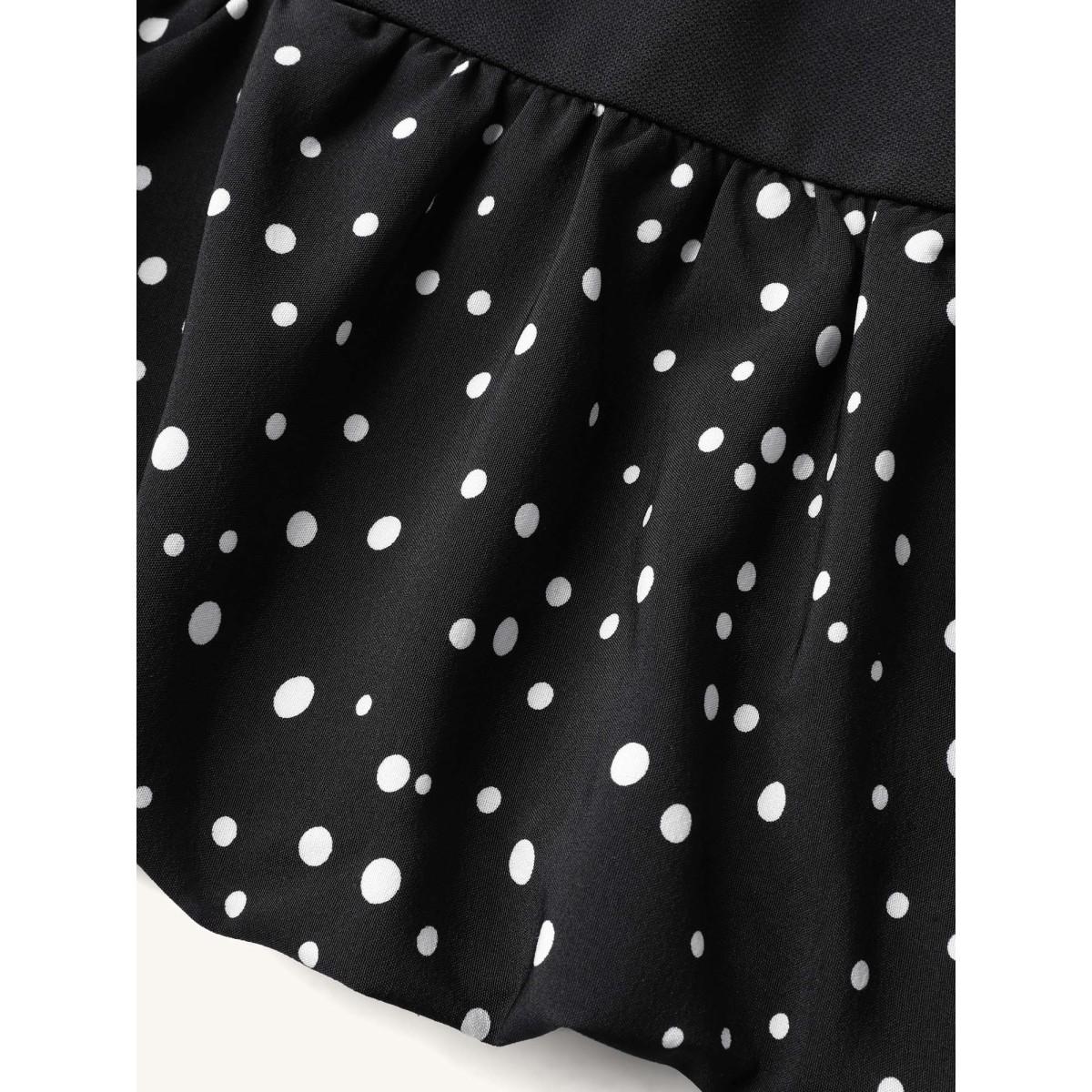 Plus Size Stretchy Bubble Hem Polka Dots Midi Dress Black Women Square Neck Short sleeve Curvy BloomChic 12/L Product Image