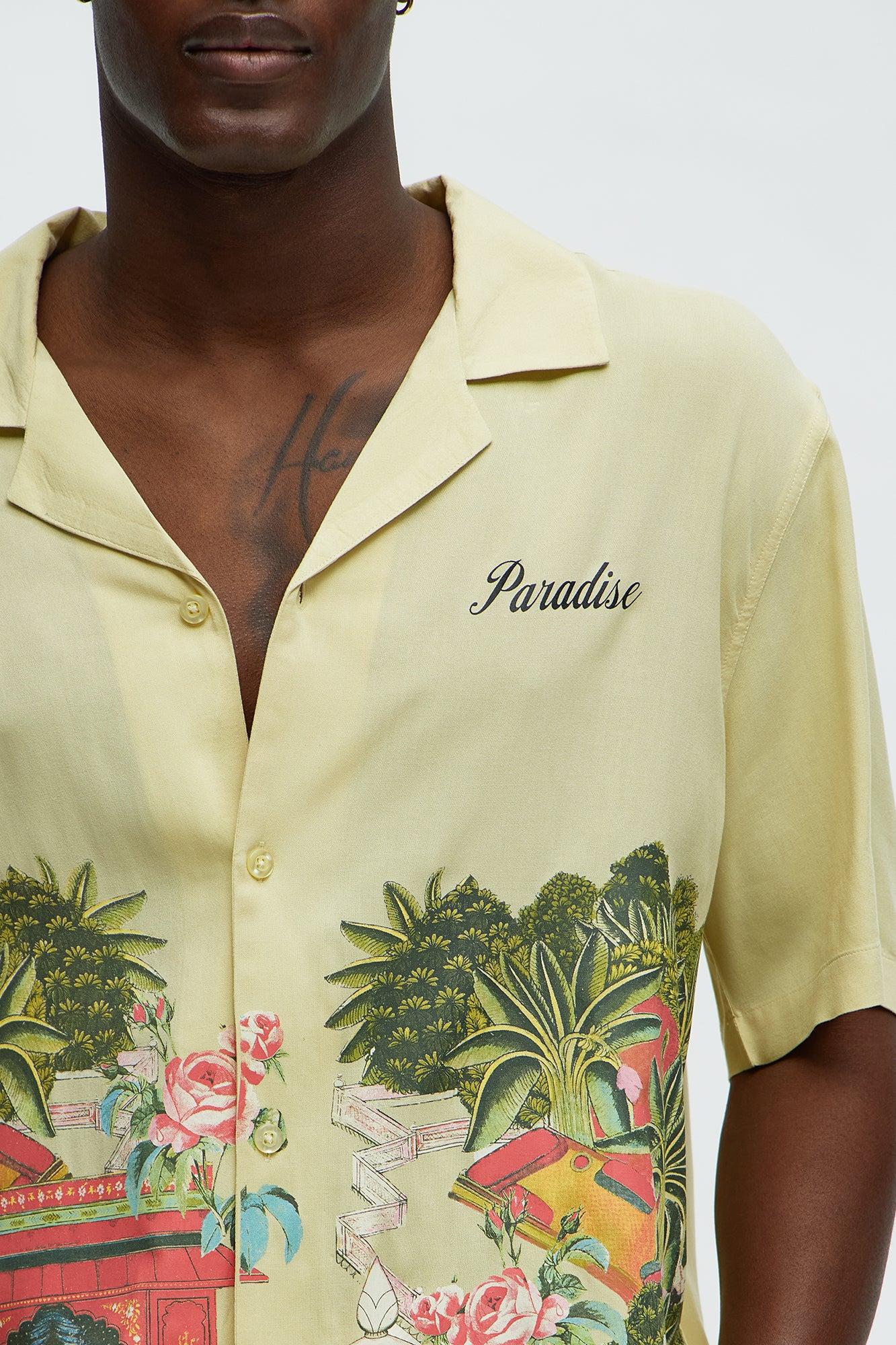 Paradise Set Short Sleeve Button Up Shirt - Lime Male Product Image