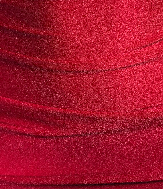 Midnight Doll Jersey Knit Satin V-Neck Sleeveless Rhinestone Strap Lace Up Back Side Slit Dress Product Image