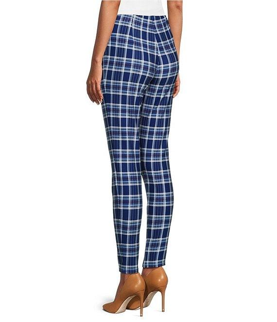 Slim Factor by Investments Ponte Knit Blue Plaid No Waist Skinny Leg Leggings Product Image