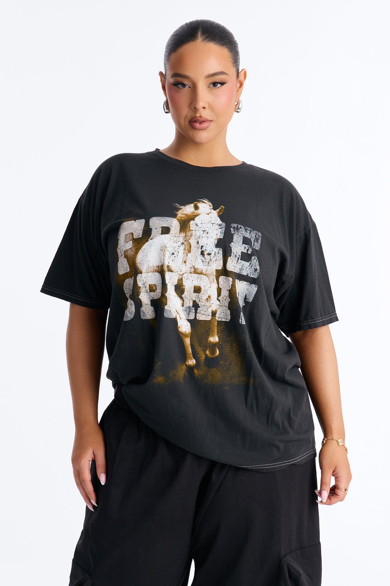 Free Spirit Horses Washed Tee - Black Wash Female Product Image