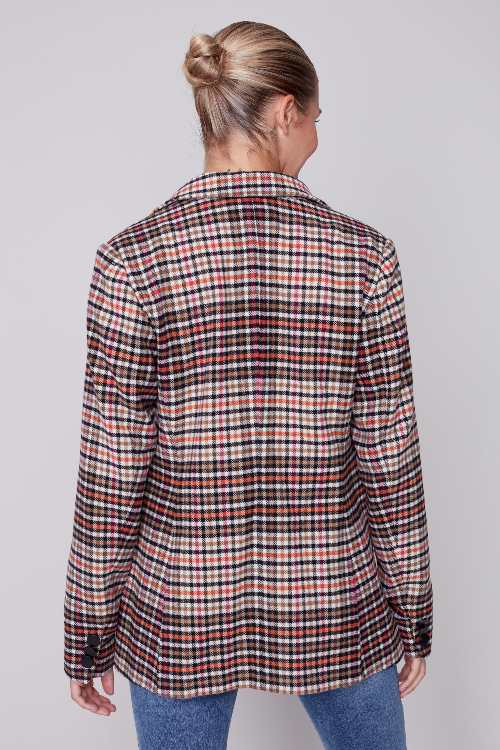 Plaid Long Sleeve Blazer Jacket Product Image