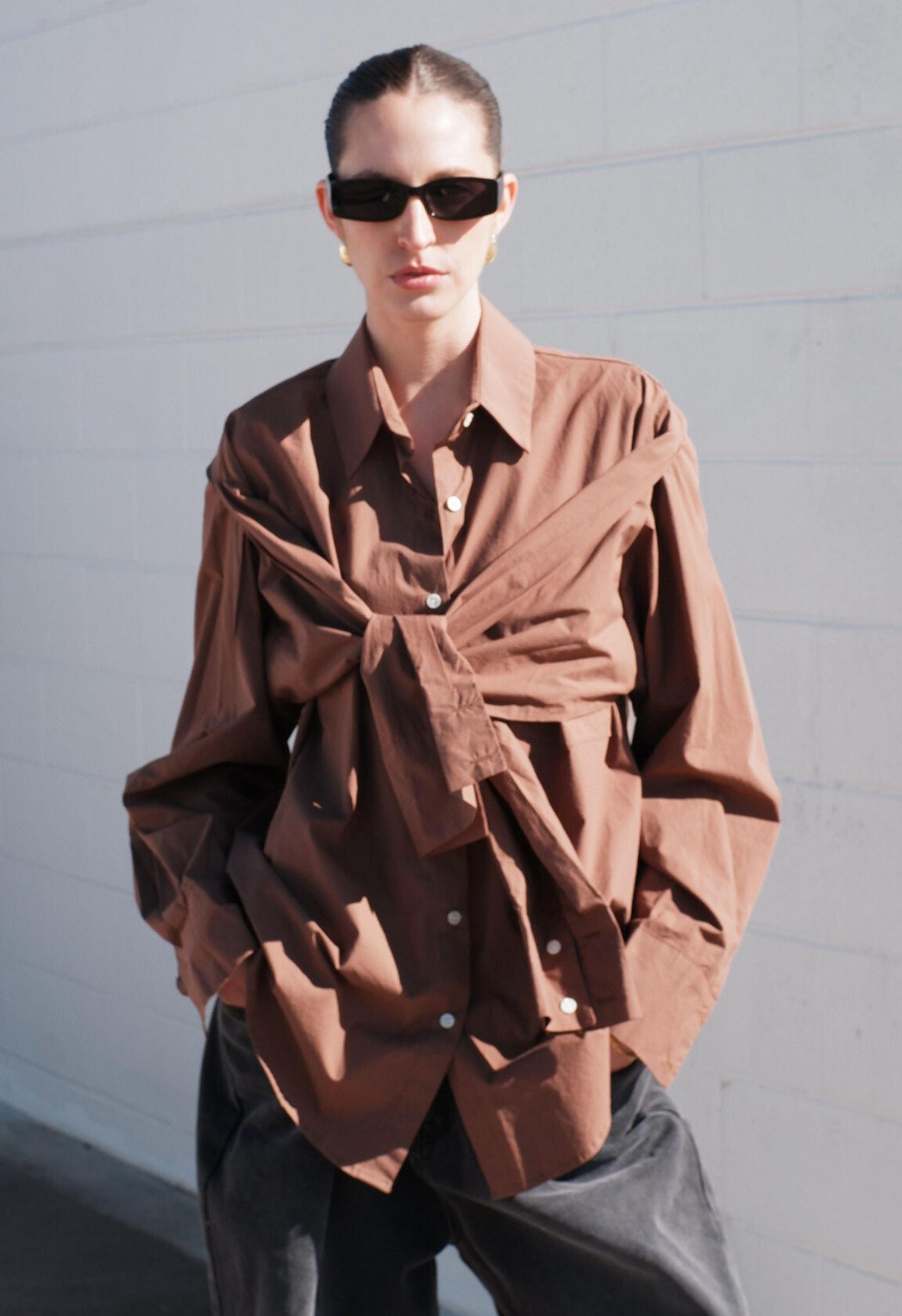 Front Tie Button Up In Rust Product Image