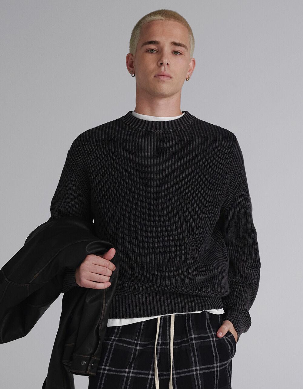 RSQ Mens Washed Ribbed Sweater - DARK GRAY Product Image