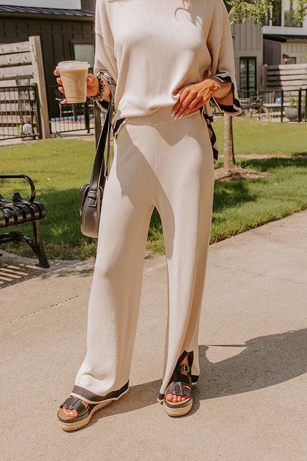 Uptown Cafe High Waist Knit Pants in Light Beige Product Image