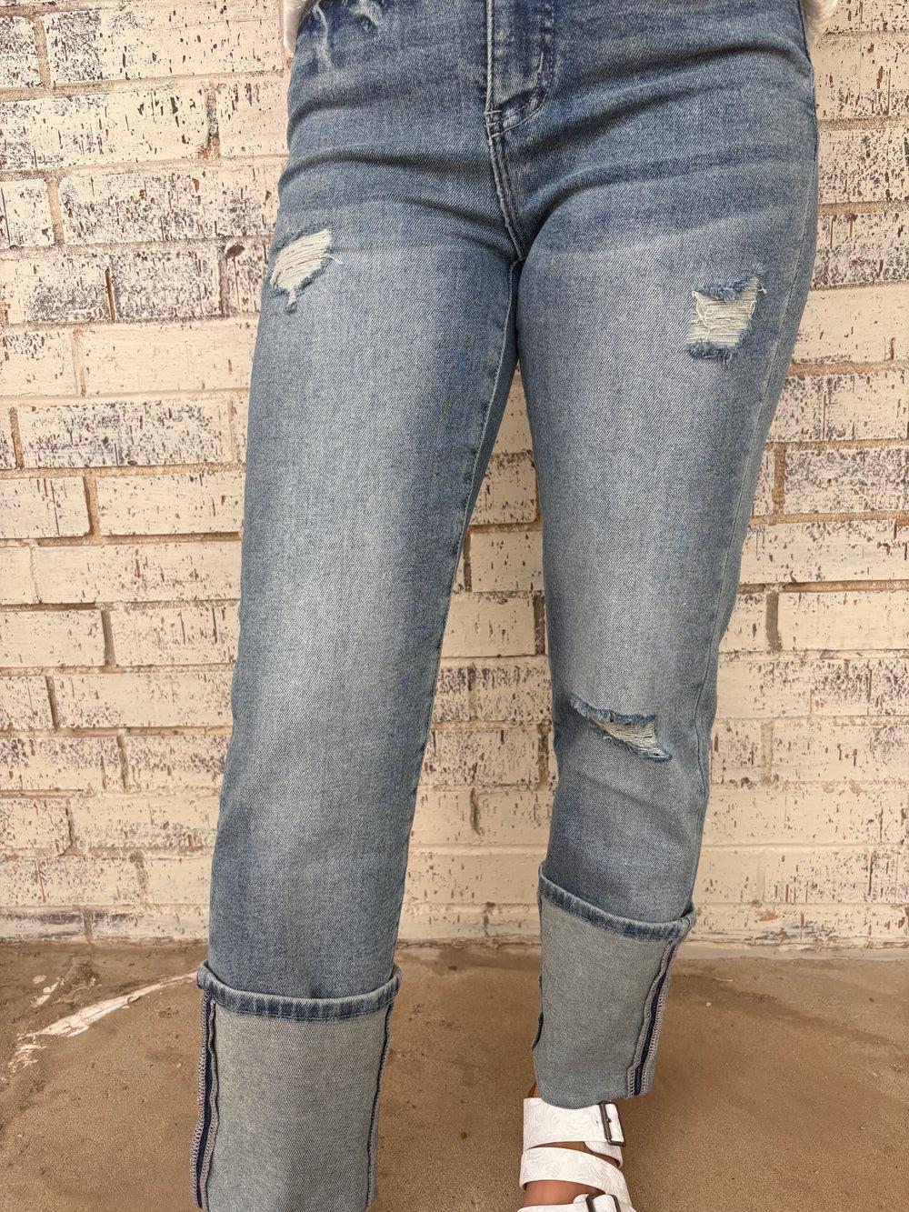 Vintage Stone Wash High Rise Distressed Cuffed Boyfriend Jeans Product Image