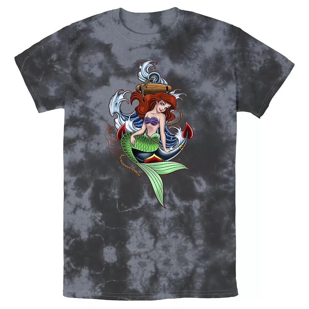 Men's Disney The Little Mermaid Tattoo Style Portrait Bomabrd Wash Tee,  Product Image