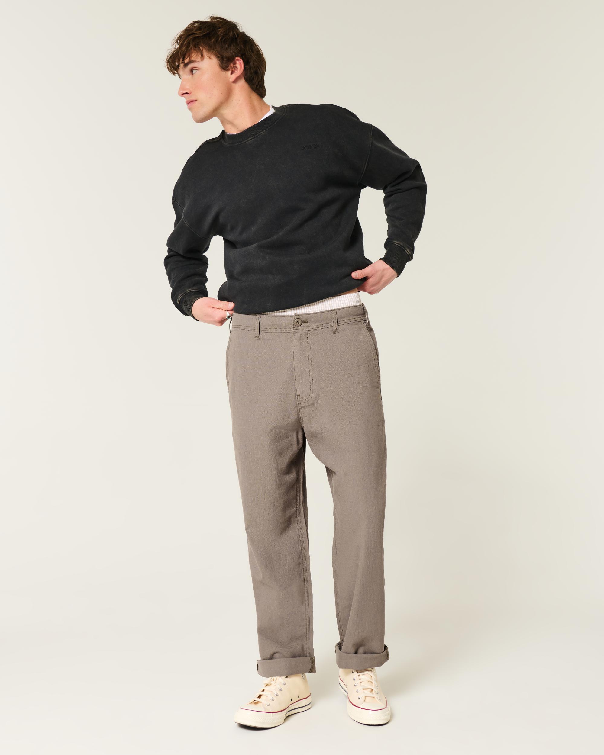 Linen-Blend Flex Waist Baggy Pants Product Image
