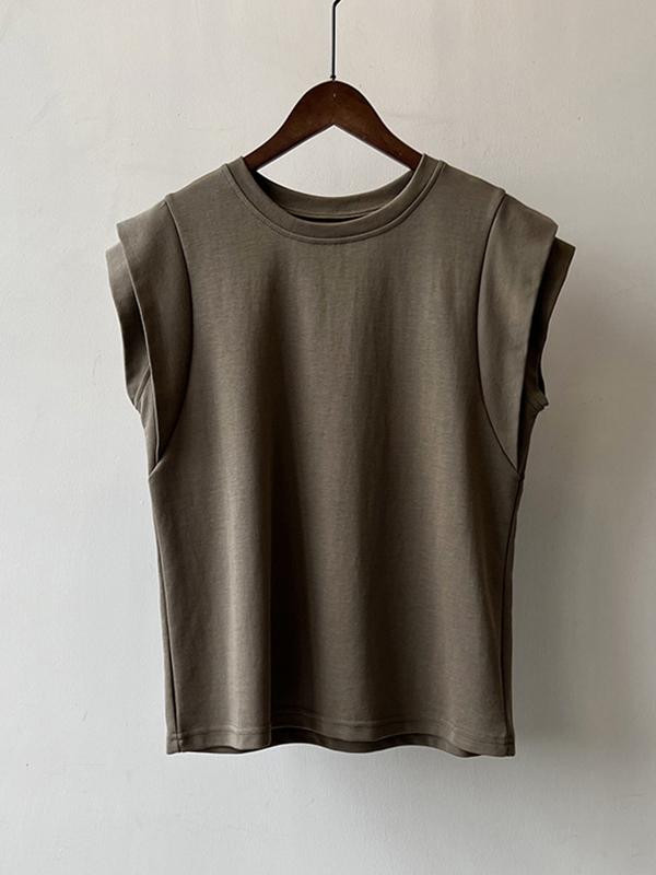 Loose Sleeveless Split-Joint Round-Neck T-Shirts Tops Product Image