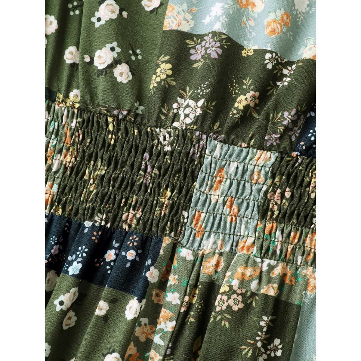 Plus Size Floral Split Hem Neck Tie Midi Dress Moss Women Timeless Gathered Heart neckline Short sleeve Curvy BloomChic 10/M Product Image