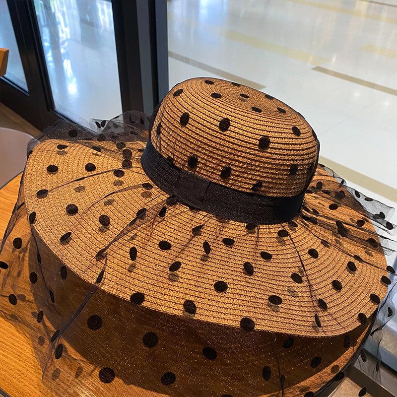 Polka Dot Mesh Straw Hats Product Image