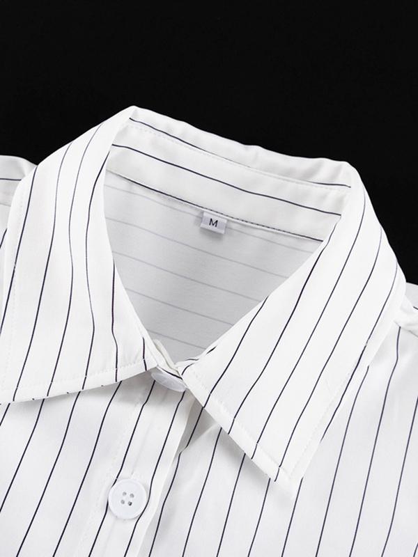 Irregular Clipping Long Sleeves Split-Joint Striped Lapel Blouses Product Image