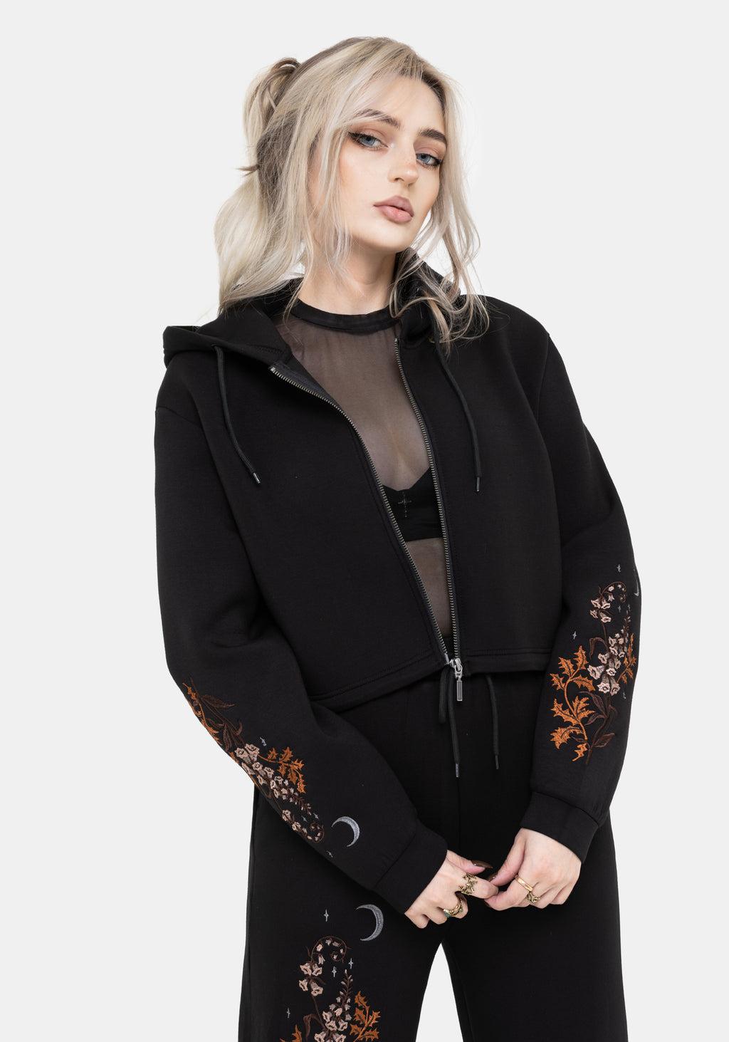 Foxglove Embroidered Zip Up Cropped Hoodie Product Image