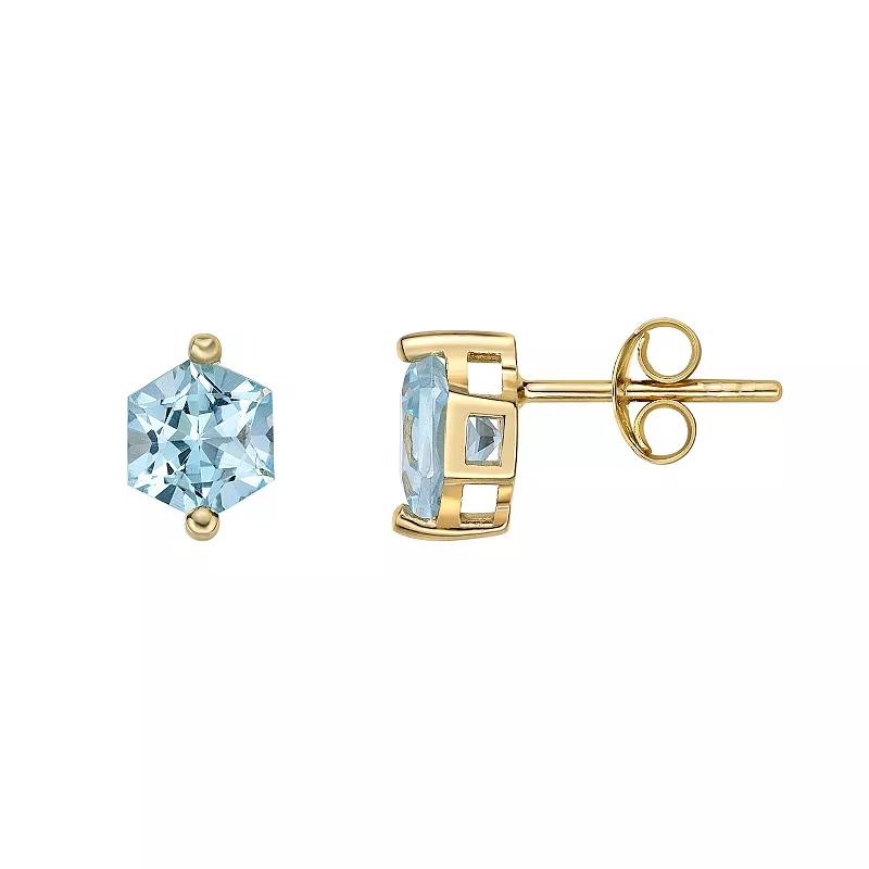 Gemminded 14k Gold Over Silver Blue Topaz Stud Earrings, Women's, Gold Tone Product Image