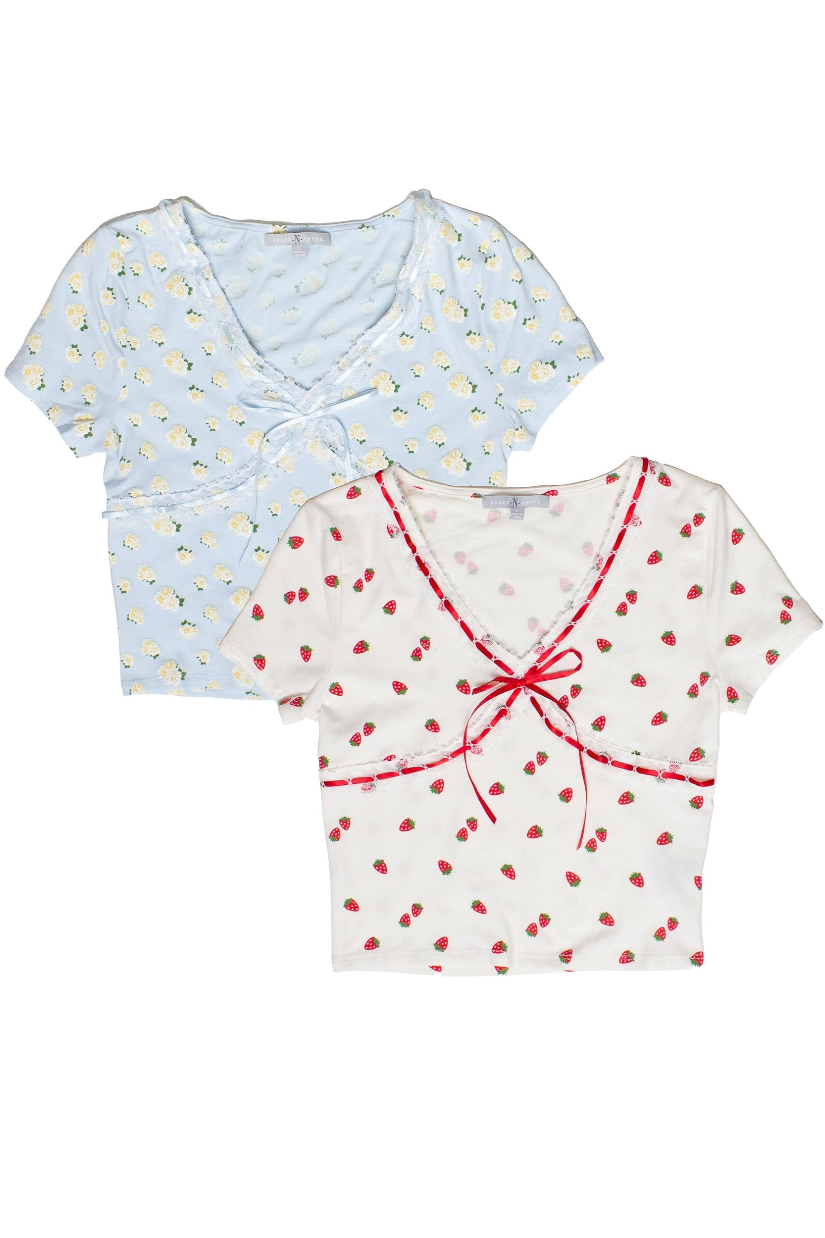 Patterned Ribbon Lace Trim Tee Product Image