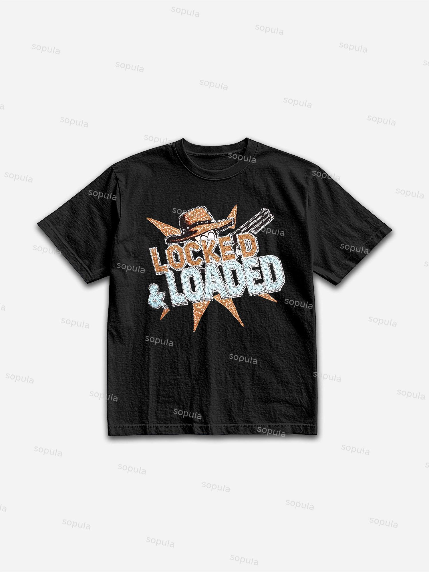 Locked & Loaded Cartoon Cowboy Revolver Graphic Cotton T-shirt Product Image