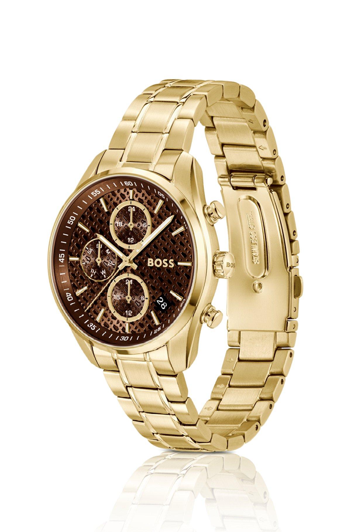 Gold-tone watch with monogram-textured dial Product Image